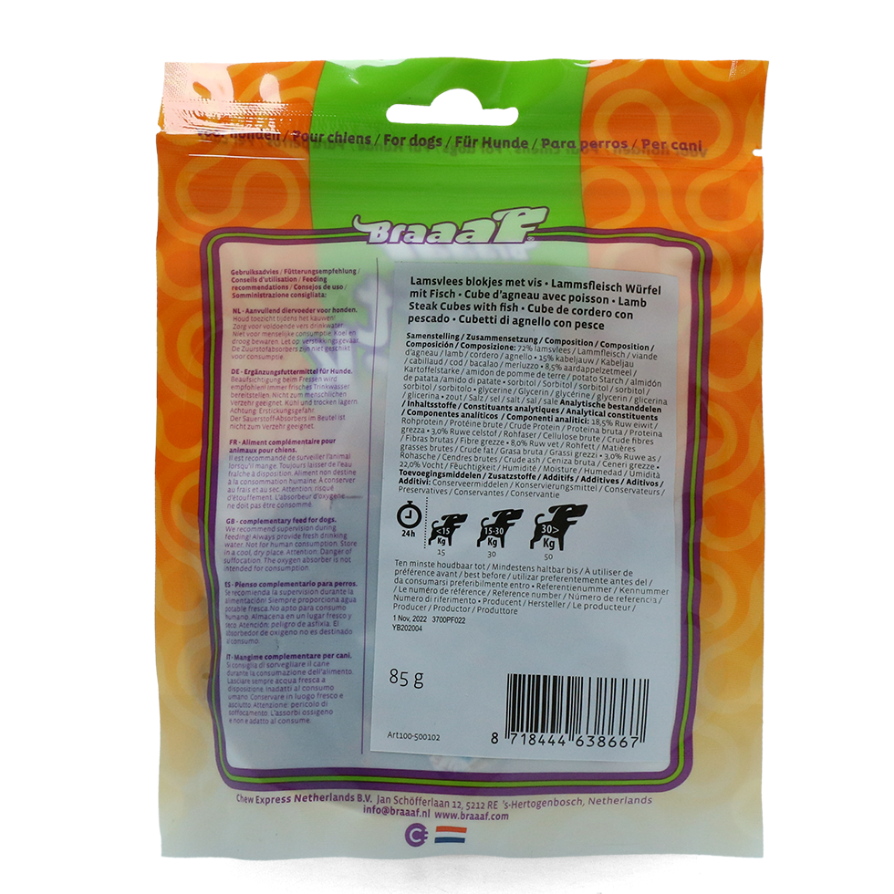 Braaaf Beef Steak Cubes with fish 1x1 cm