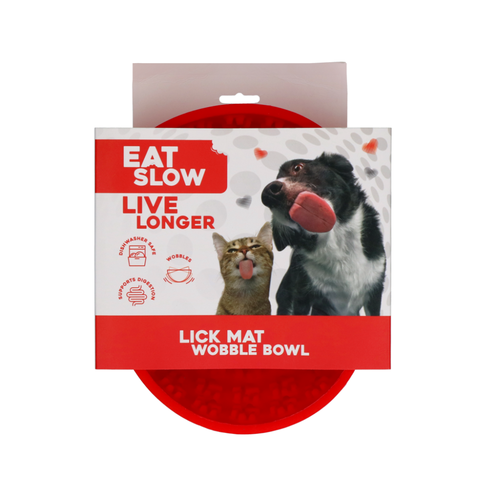 Eat Slow Live Longer Lick Mat Wobble Bowl Red