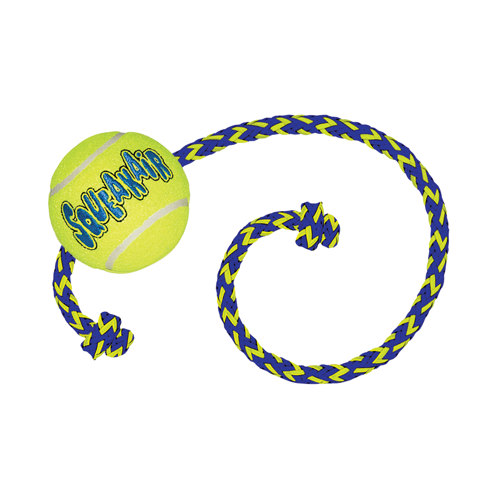 KONG Air Squeaker Tennis Ball M 6 cm met touw 52 cm