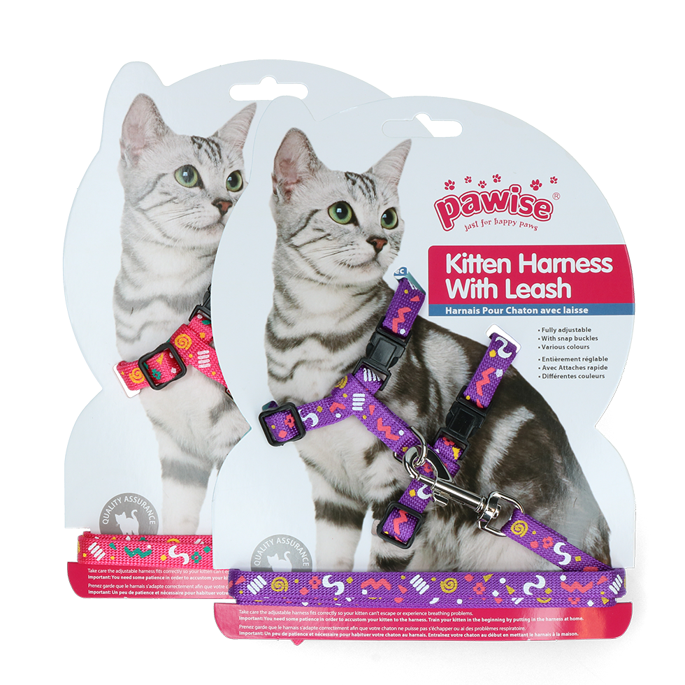 Pawise Kitten Harness Leash-Pink/Purple S