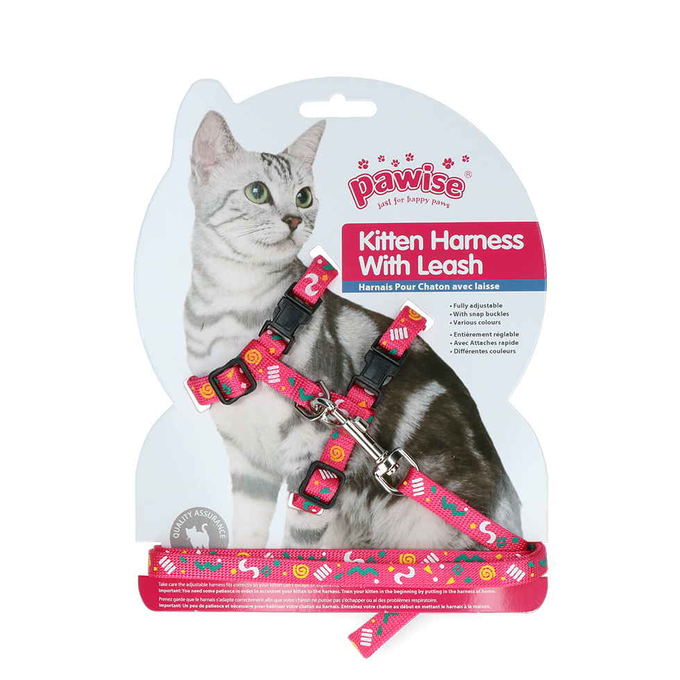 Pawise Kitten Harness Leash-Pink/Purple S