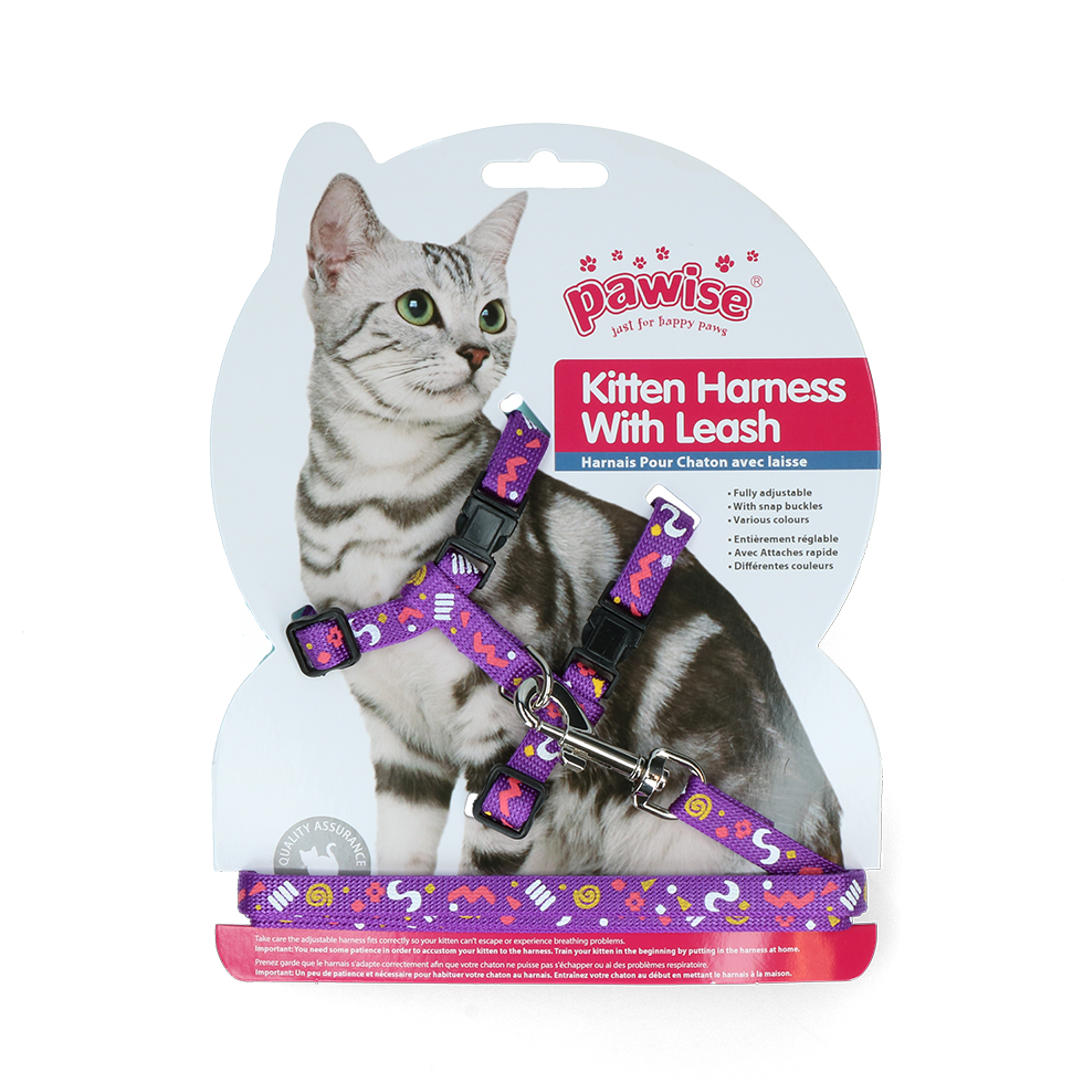 Pawise Kitten Harness Leash-Pink/Purple S