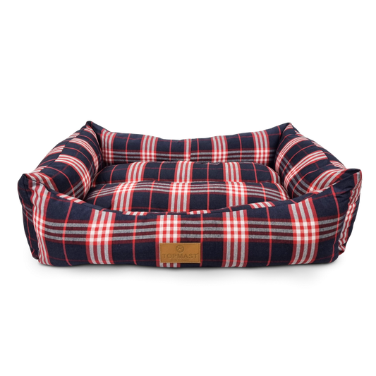 Topmast Dänish Hondenmand - Tartan Blauw & Rood - Medium - 62 x 44 x 22 cm