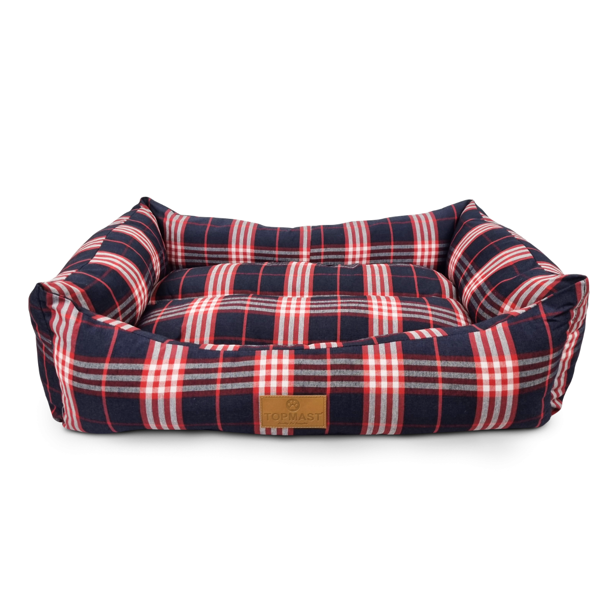 Topmast Dänish Hondenmand - Tartan Blauw & Rood - Large - 78 x 60 x 22 cm
