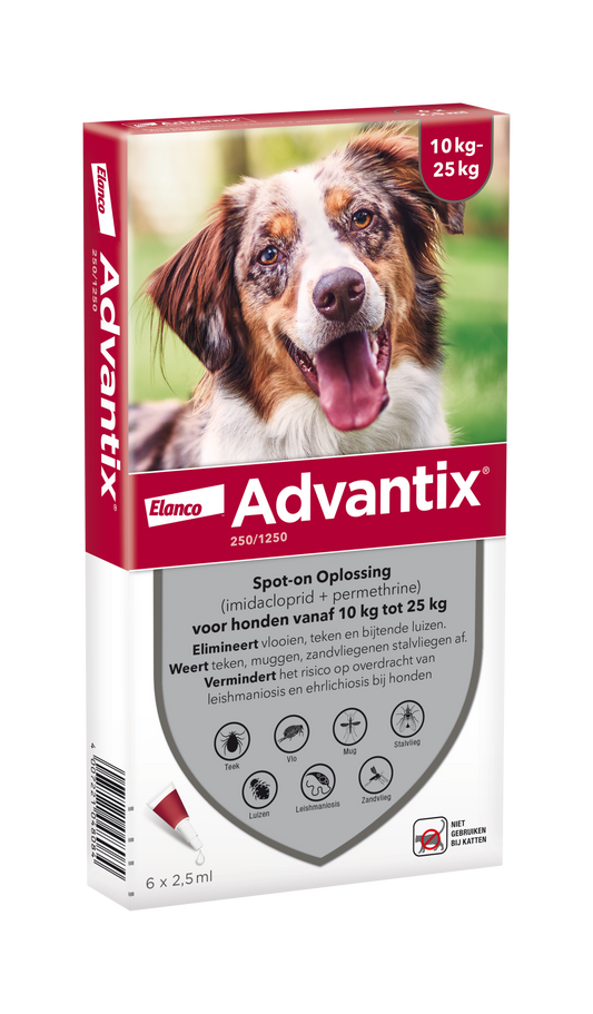 Advantix vlooien- en tekenpipet voor honden 250/1250 (10 tot 25 kg) 6 pipetten