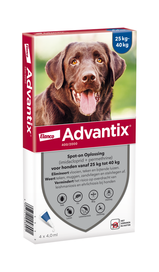 Advantix vlooien- en tekenpipet voor honden 400/2000 (25 tot 40 kg) 4 pipetten
