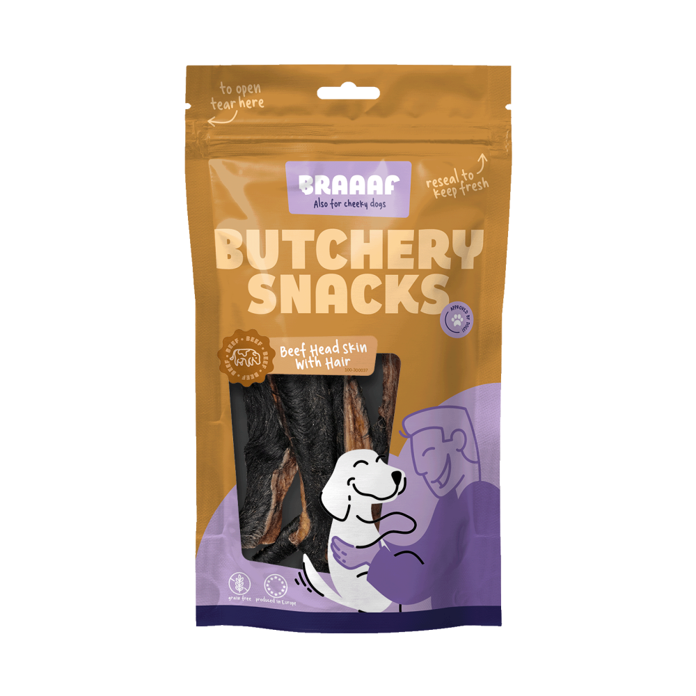 Braaaf Butchery Snacks Runderkophuid met haar 150 g