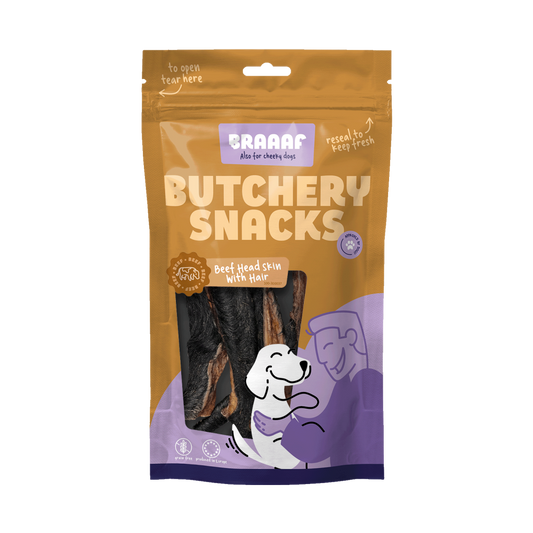 Braaaf Butchery Snacks Runderkophuid met haar 150 g