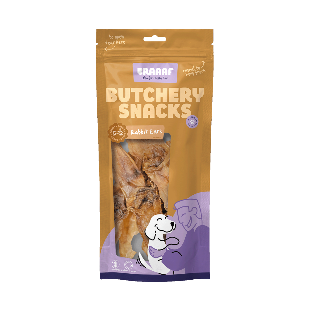 Braaaf Butchery Snacks Konijnenoren 80 g