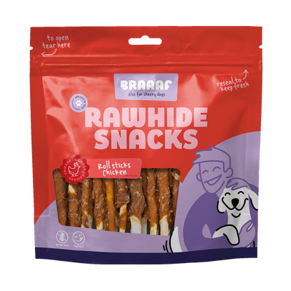 Braaaf Rawhide Roll Sticks Kip - 30 st.