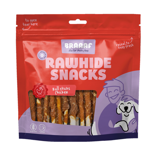 Braaaf Rawhide Roll Sticks Kip - 30 st.