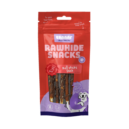Braaaf Rawhide Roll Sticks Eend - 8 st.