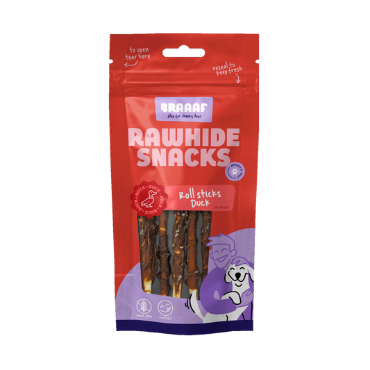 Braaaf Rawhide Roll Sticks Eend - 8 st.