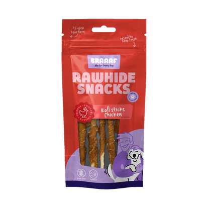 Braaaf Rawhide Roll Sticks Kip - 8 st.