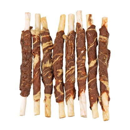 Braaaf Rawhide Roll Sticks Rund & Vis - 8 st.
