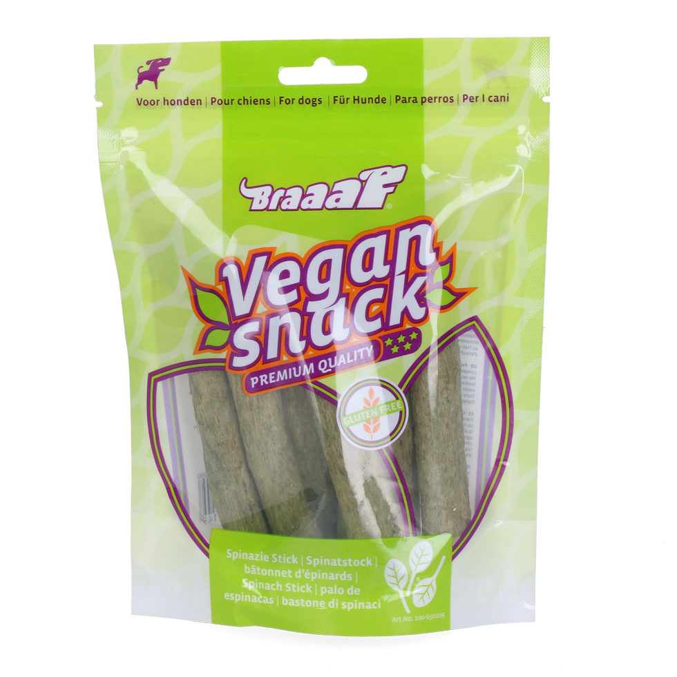 Braaaf Vegan Snack Spinazie Stick - 12 cm