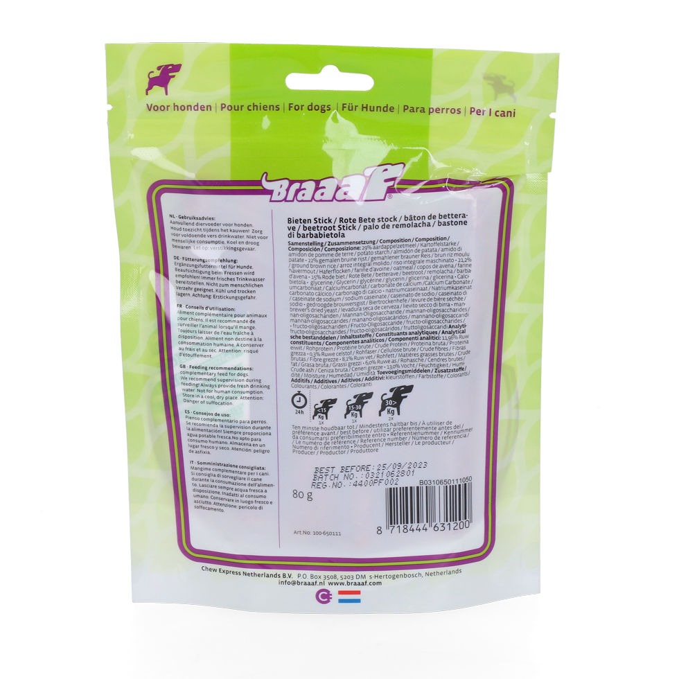 Braaaf Vegan Snack Rode Biet Stick - 12 cm