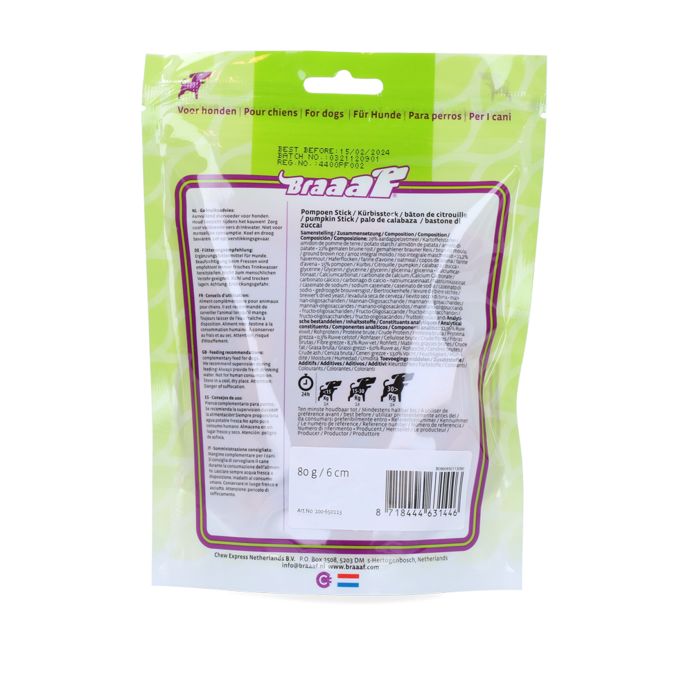 Braaaf Vegan Snack Pompoen Stick - 6 cm