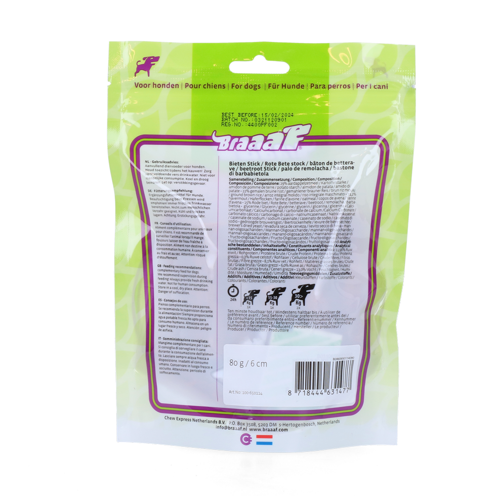 Braaaf Vegan Snack Rode Biet Stick - 6 cm