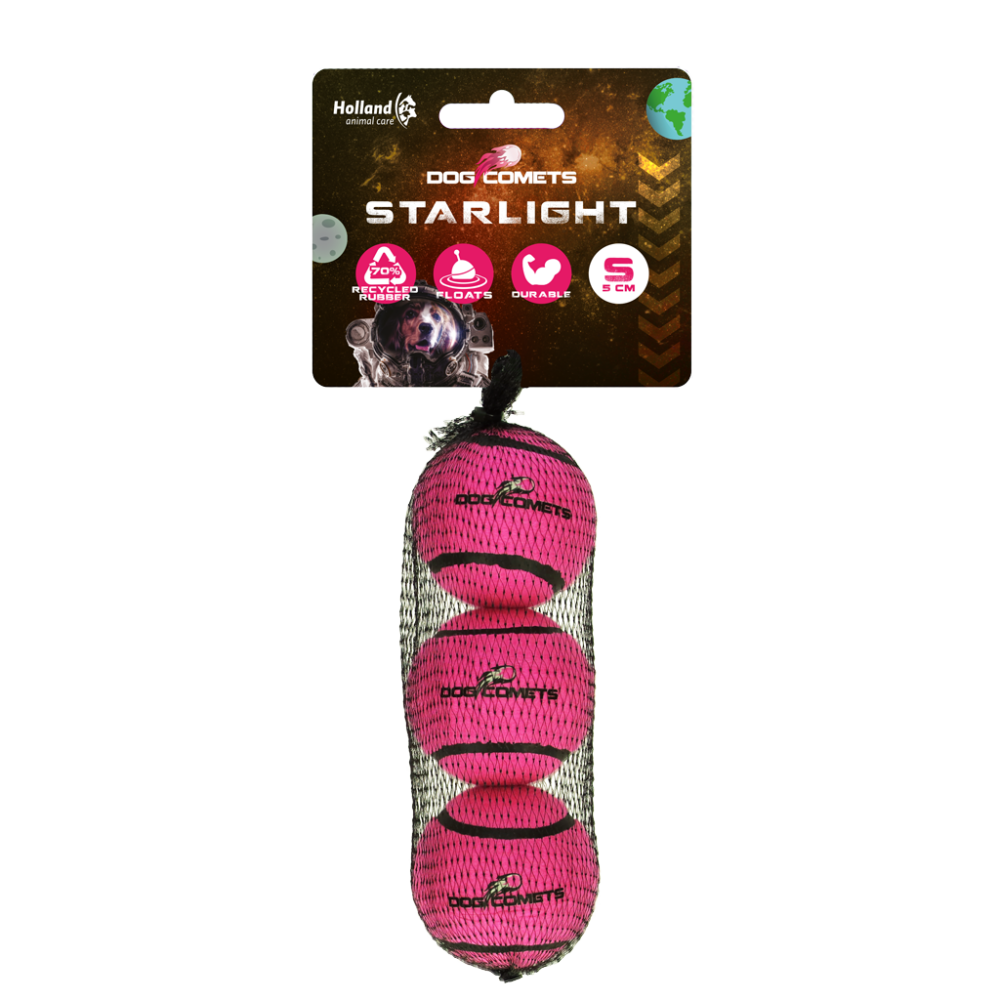 Dog Comets Tennisbal Starlight S Roze (3-pack)