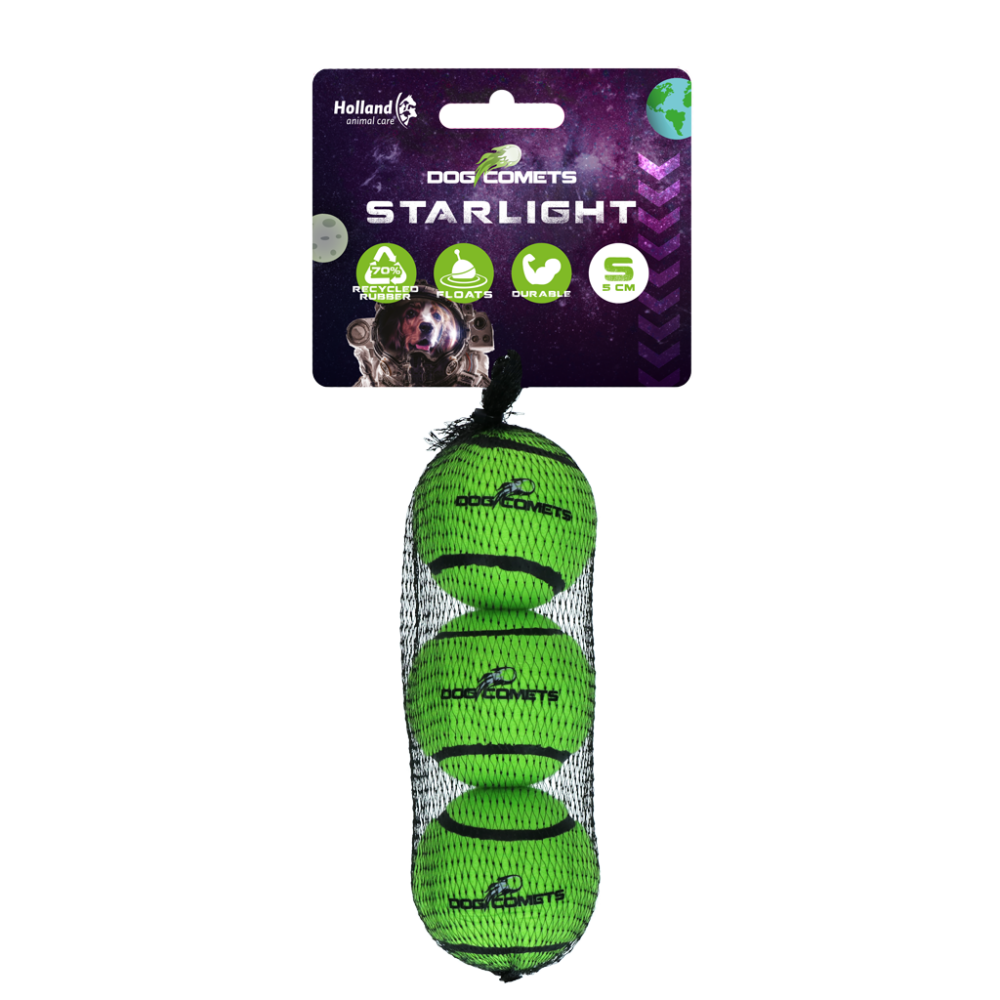 Dog Comets Tennisbal Starlight S Groen (3-pack)