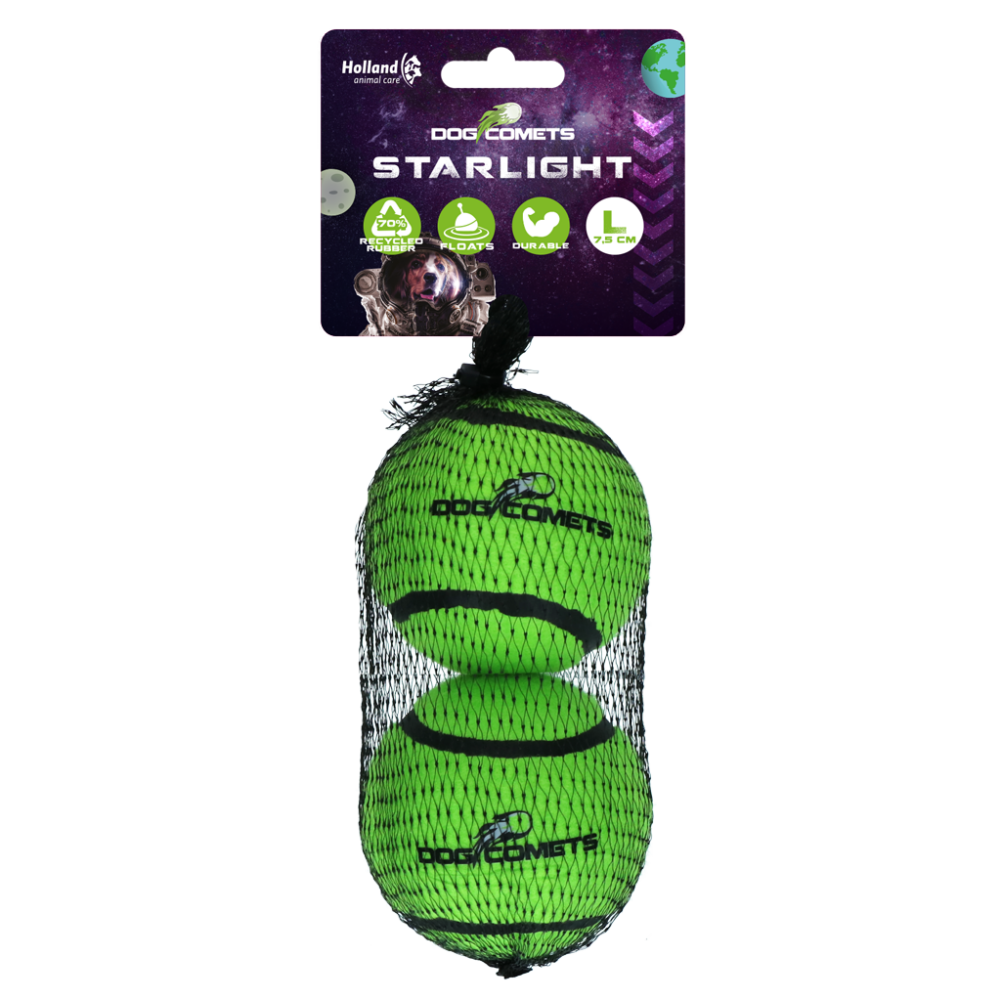 Dog Comets Tennisbal Starlight L Groen (2-pack)