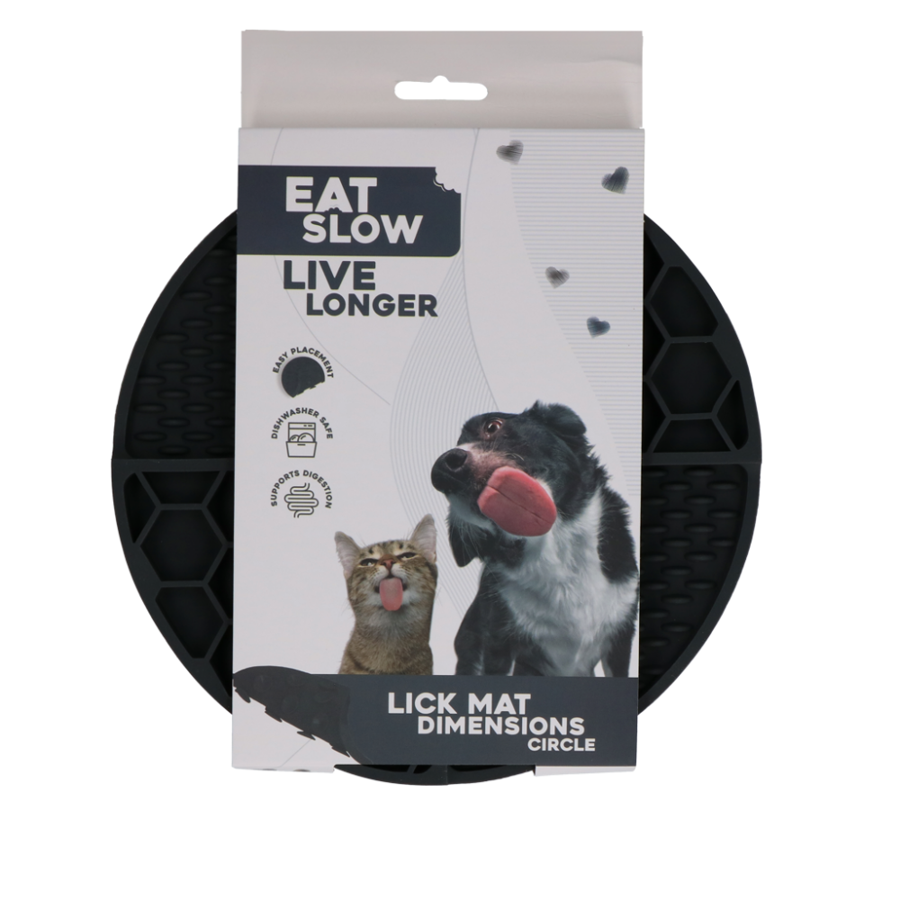 Eat Slow Live Longer Lick Mat Dimensions Circle Grijs