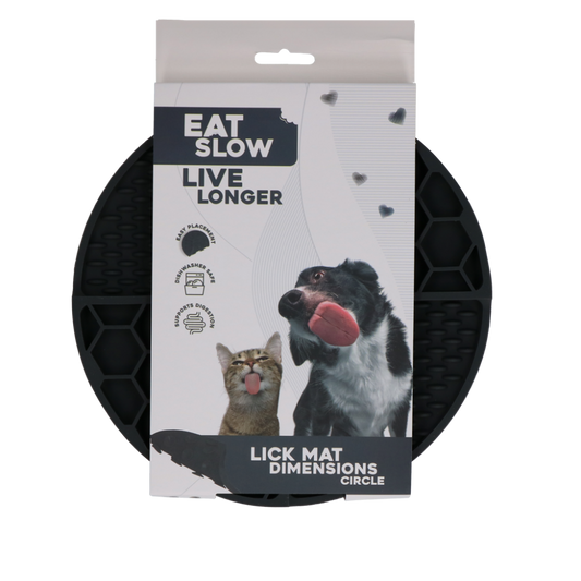 Eat Slow Live Longer Lick Mat Dimensions Circle Grijs