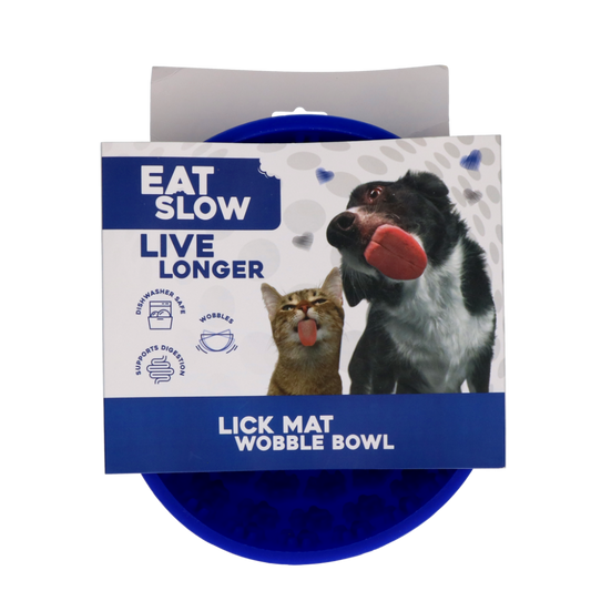 Eat Slow Live Longer Lick Mat Wobble Bowl Blauw