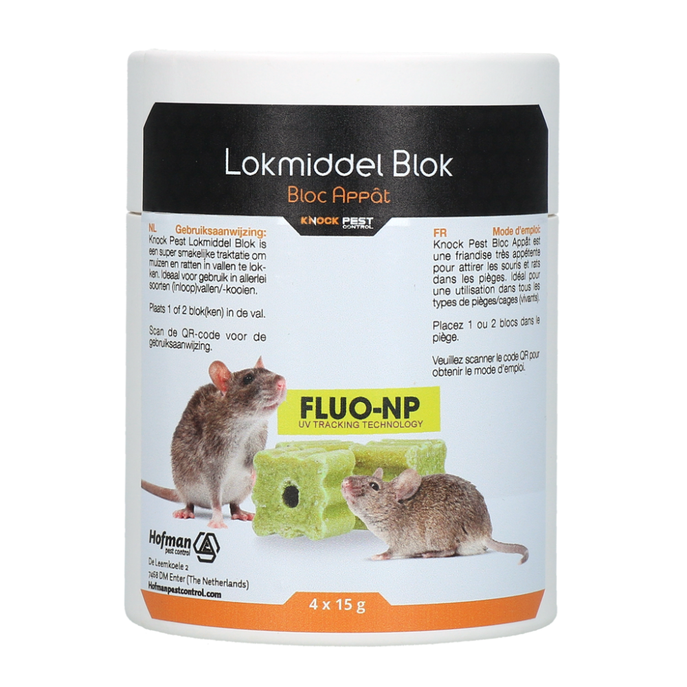 Knock Pest Lokmiddel Blok voor muis&rat Fluo-NP 4 x 15 g