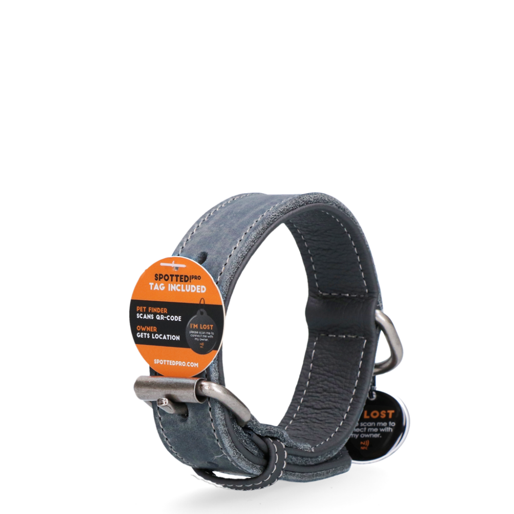 Spotted! Pro Leren Halsband Grijs 3 x 65 cm