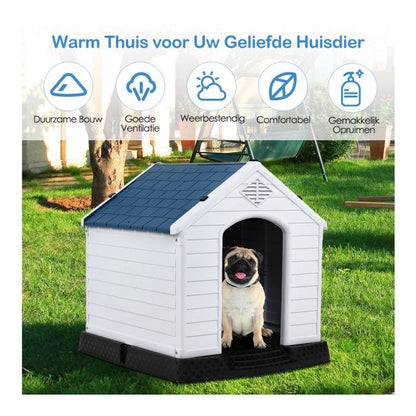 Topmast Hondenhok kunststof weersbestendig 101,0 x 97,0 x 99,0 cm - Wit + Blauw - XLarge