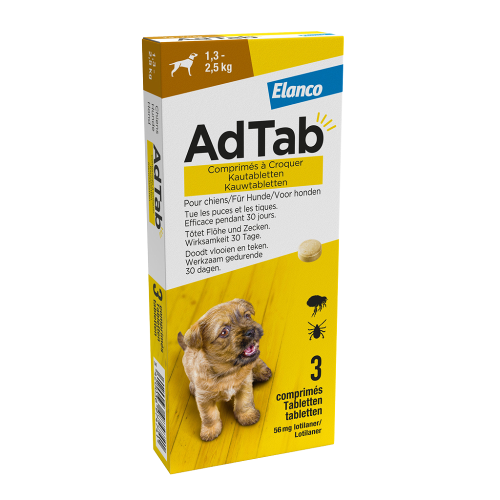 Adtab kauwtablet voor honden (1,3 - 2,5 kg) 3 tabletten
