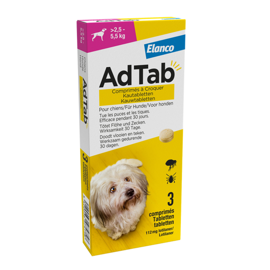 Adtab kauwtablet voor honden (&gt;2,5 - 5,5 kg) 3 tabletten
