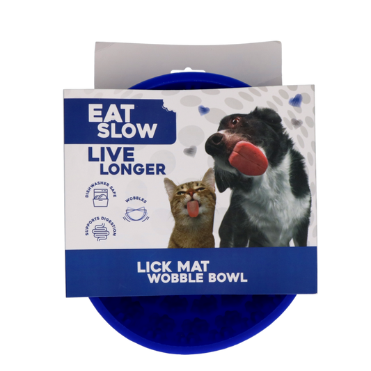 Eat Slow Live Longer Lick Mat Wobble Bowl uad Blue