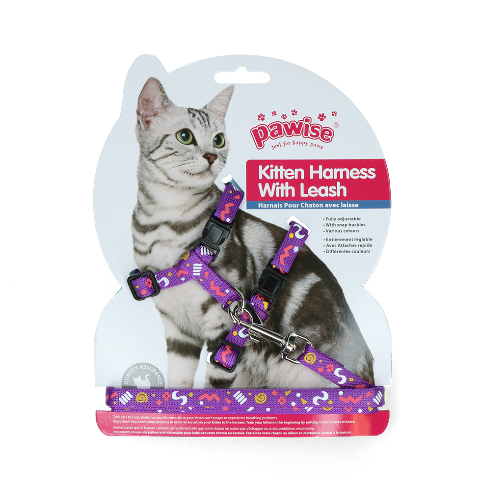 Pawise Kitten Harness Leash-Pink/Purple