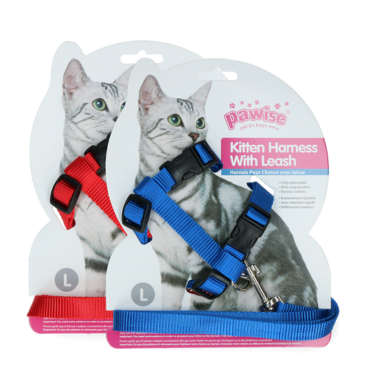 Pawise Kitten Harness  Leash-Red/Blue